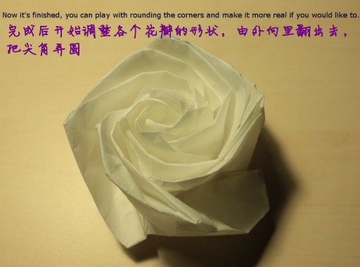 良好的折叠操作时这个折纸玫瑰花有效展现效果的一个关键