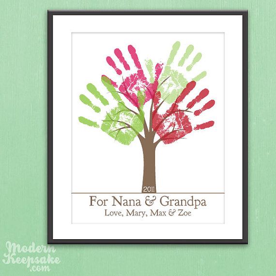 Grandparents Holiday Gift - DIY Personalized Childs Handprint Tree - Printable pdf Kids Craft Project via Etsy